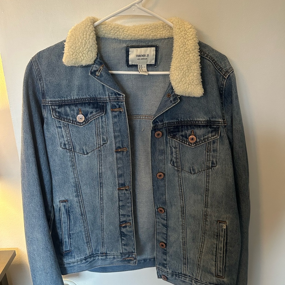 Forever 21 Denim Jacket with Cream Fleece Lining
